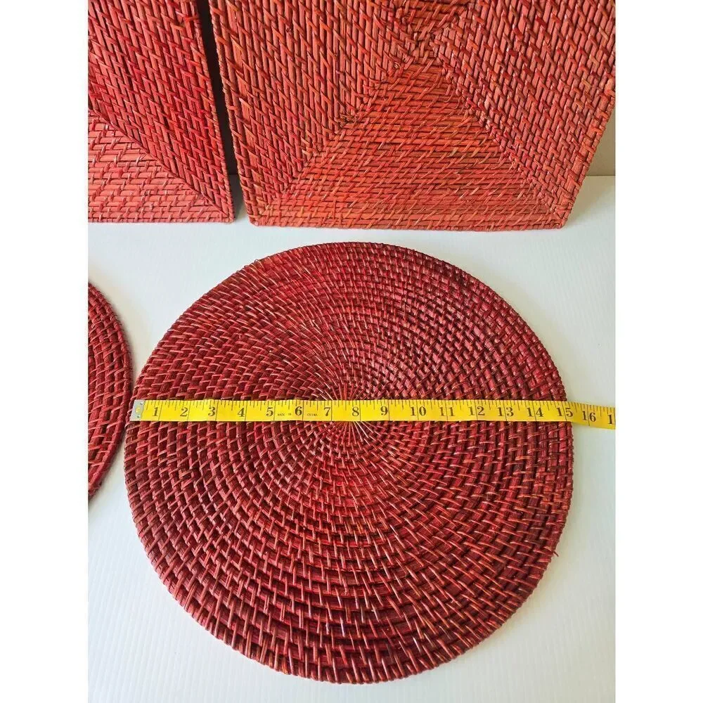 Rattan Placemats Set Red 2 Round 2 Square